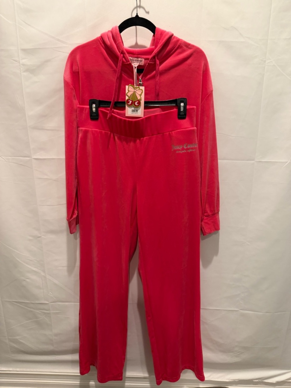 NWT Juicy Couture Pink Velour Hoodie & wide leg Pants Set size M.Y2K,Barbiecore.
